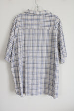 Van Heusen Blue White Tan Plaid Short Sleeved Button Down Shirt | 4XL