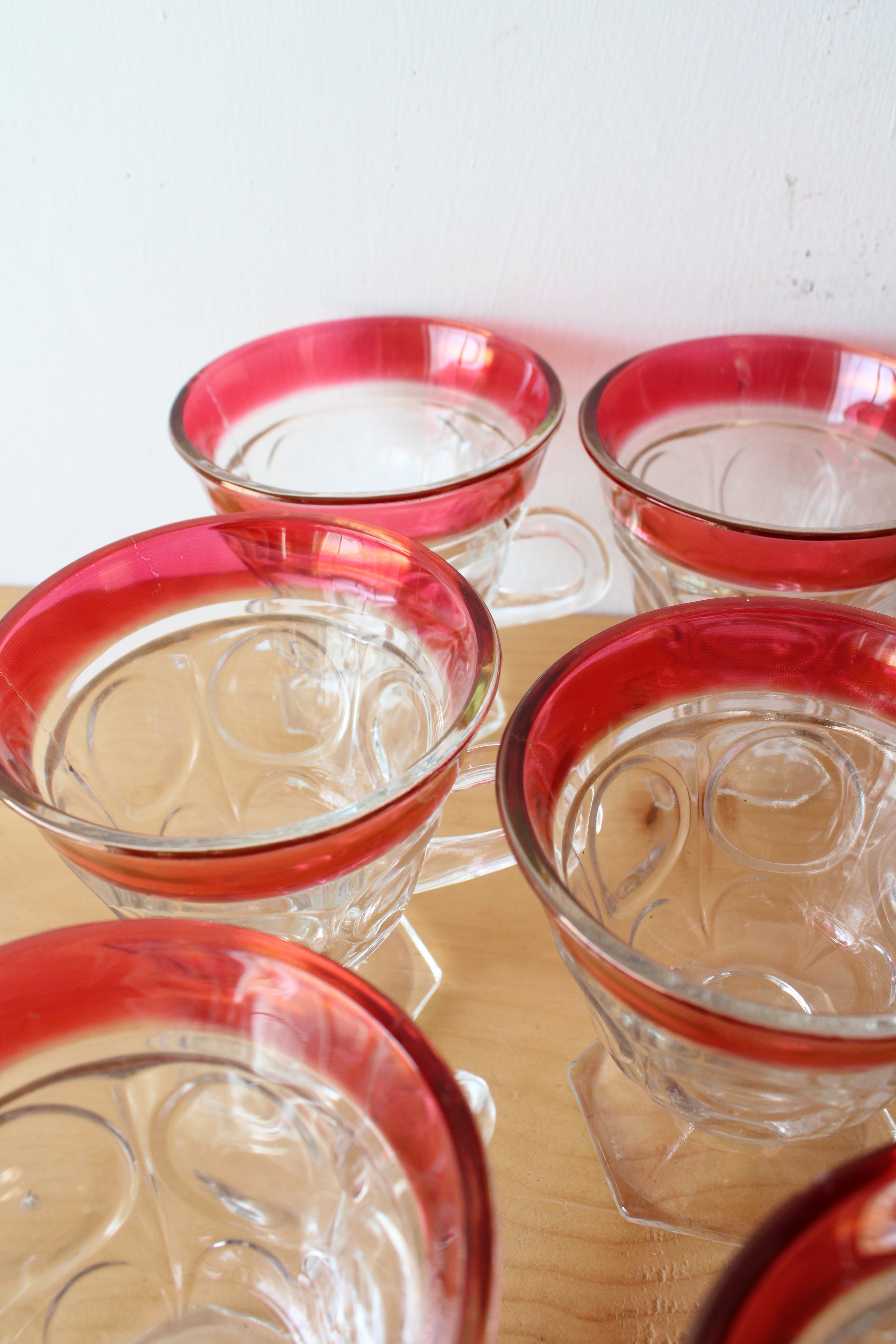 Vintage Indiana Glass Cranberry Kings Crown Punch Bowl Set | Set Of 14