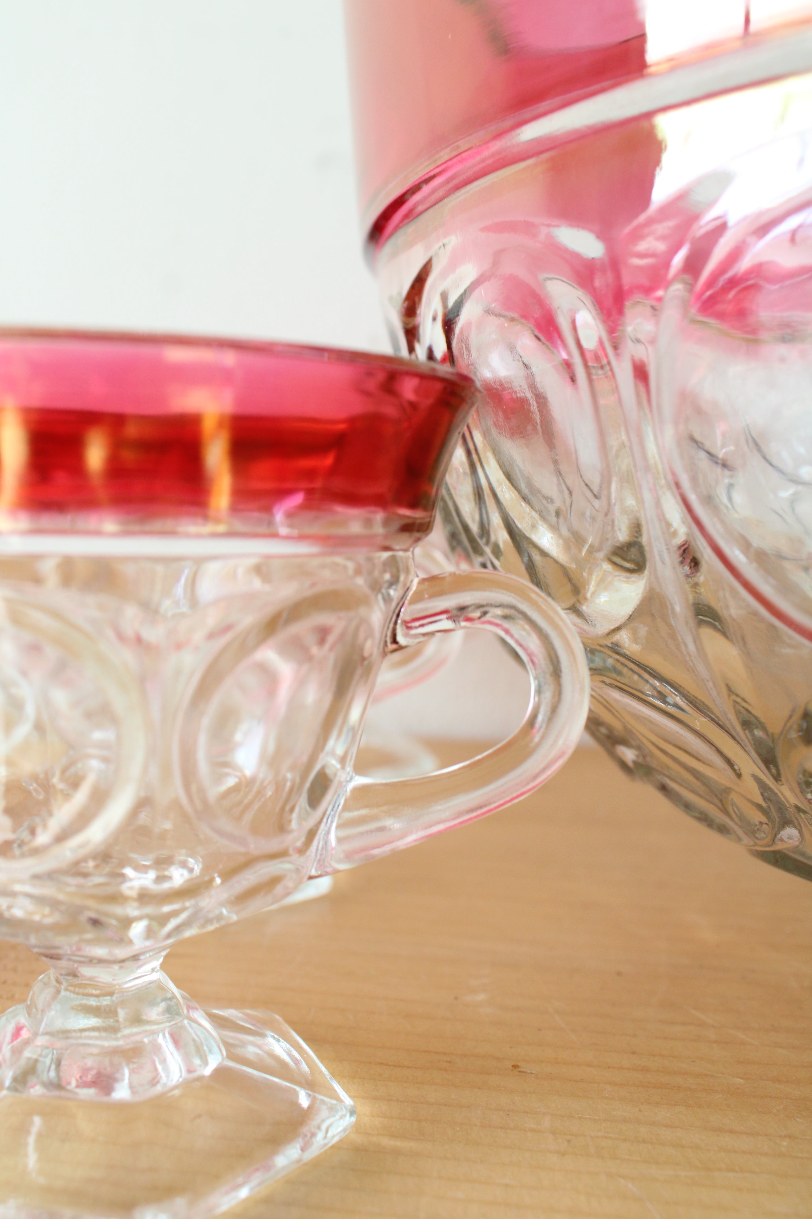 Vintage Indiana Glass Cranberry Kings Crown Punch Bowl Set | Set Of 14