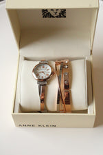 NEW Anne Klein Mother Of Pearl Rose Gold & Silver Finish Watch & Bangle Set