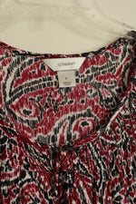 CJ Banks Red and Black Paisley Printed Flutter Sleeve Top with Front Tie | XL