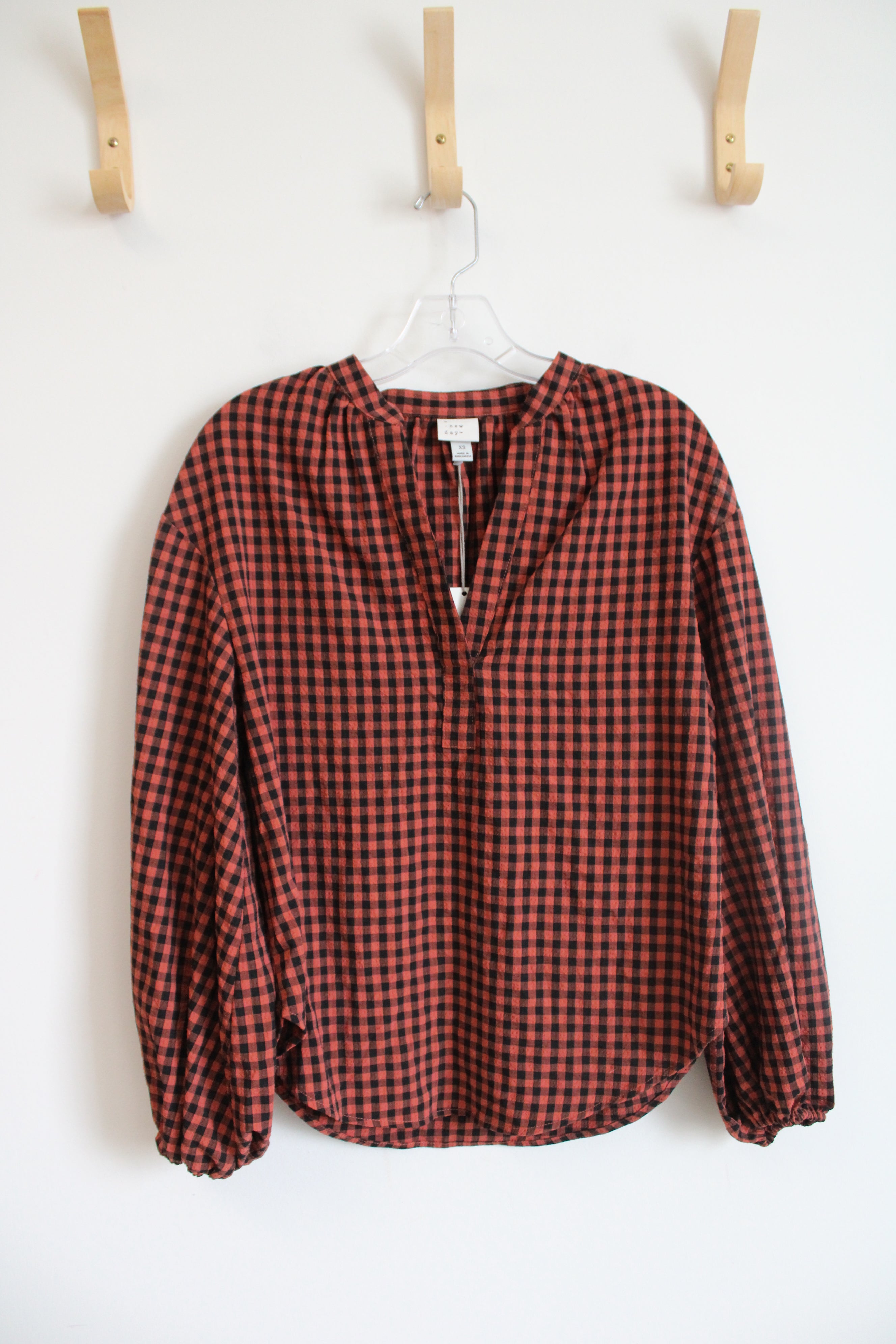 NEW A New Day Orange & Black Gingham Top | XS