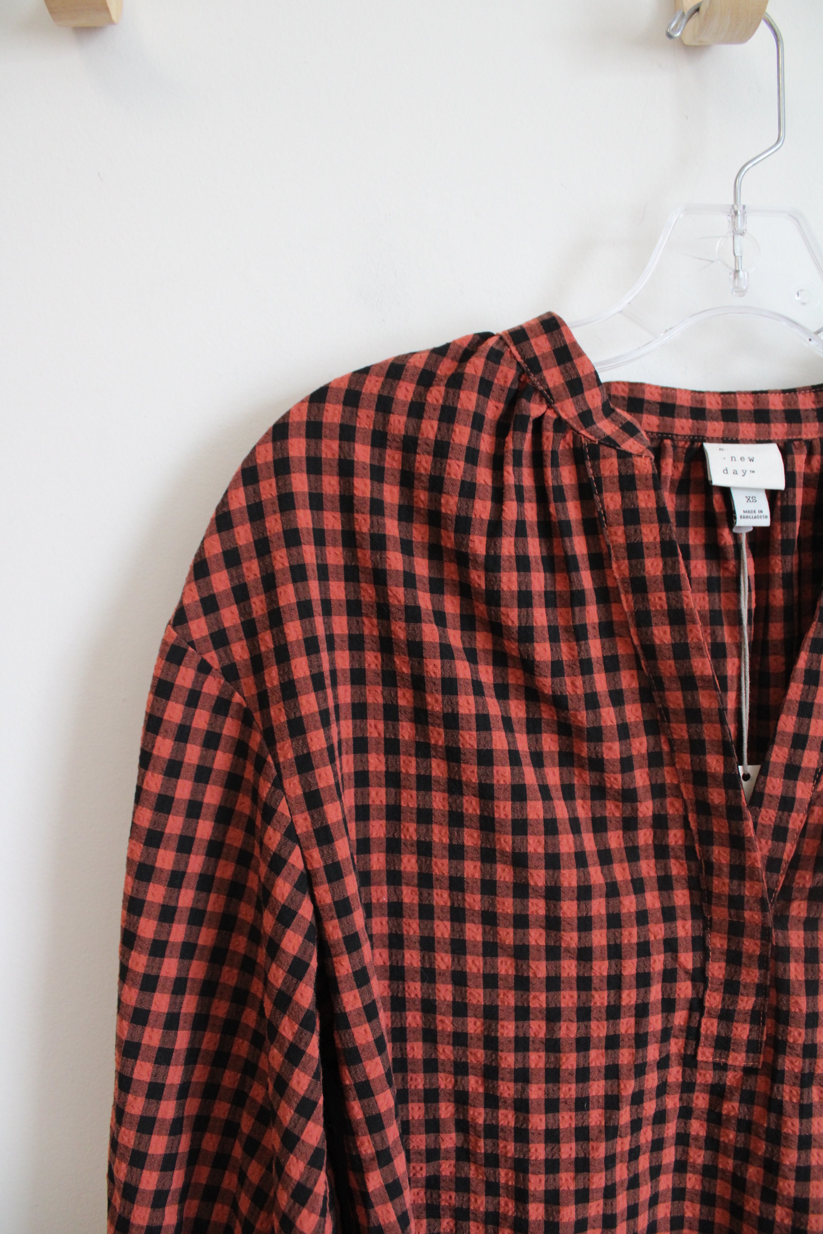 NEW A New Day Orange & Black Gingham Top | XS