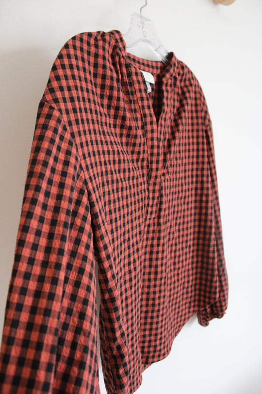 NEW A New Day Orange & Black Gingham Top | XS