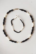 Rice Pearl & Black Beaded Necklace Bracelet Set