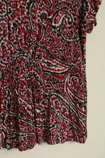 CJ Banks Red and Black Paisley Printed Flutter Sleeve Top with Front Tie | XL