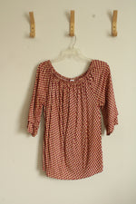Lascana Tan and Red Printed Stretch Neck Top with Ruffle Sleeves | 12