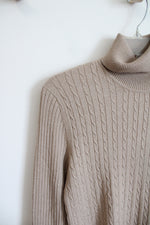 Evan-Picone Tan Cable Knit Turtleneck Sweater | L Petite