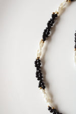 Rice Pearl & Black Beaded Necklace Bracelet Set