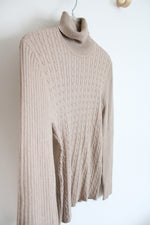 Evan-Picone Tan Cable Knit Turtleneck Sweater | L Petite