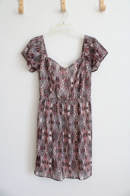 NEW Tulle Red Pink Black & Gray Patterned Dress | S