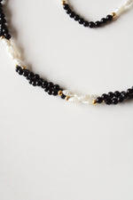 Rice Pearl & Black Beaded Necklace Bracelet Set