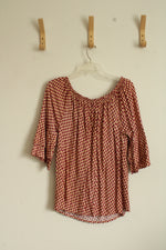 Lascana Tan and Red Printed Stretch Neck Top with Ruffle Sleeves | 12