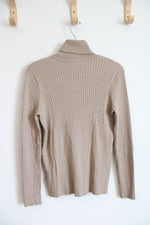 Evan-Picone Tan Cable Knit Turtleneck Sweater | L Petite