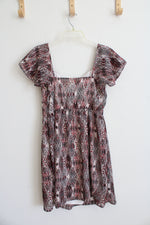 NEW Tulle Red Pink Black & Gray Patterned Dress | S