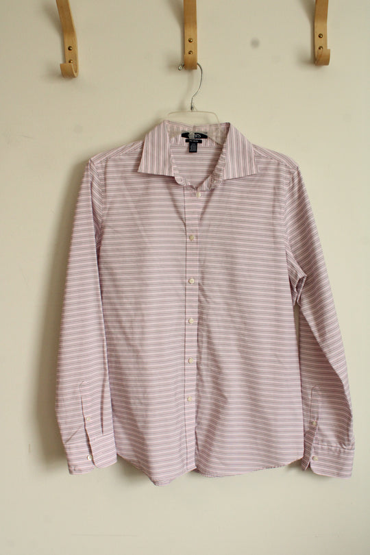 Chaps Pink Striped Long Sleeve Button Up Top | L
