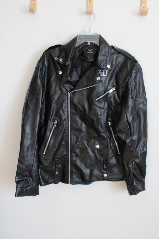 AOWOFS Black Faux Leather Jacket | L