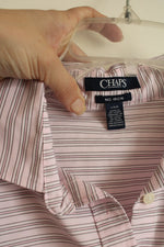 Chaps Pink Striped Long Sleeve Button Up Top | L