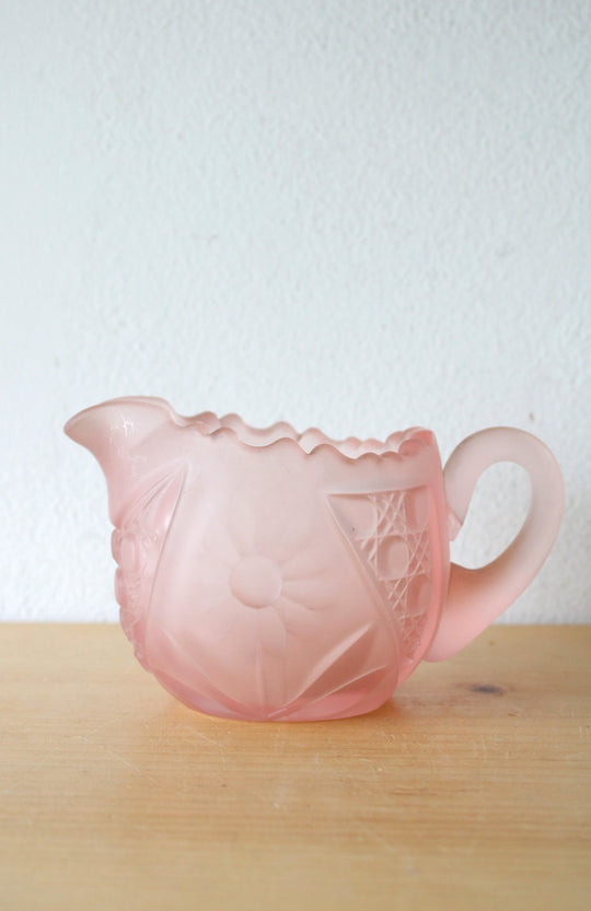 Frosted Pink Satin Cut Glass Creamer Pourer