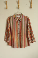Alfred Dunner Orange Green and Yellow Striped Button Down Shirt | 14