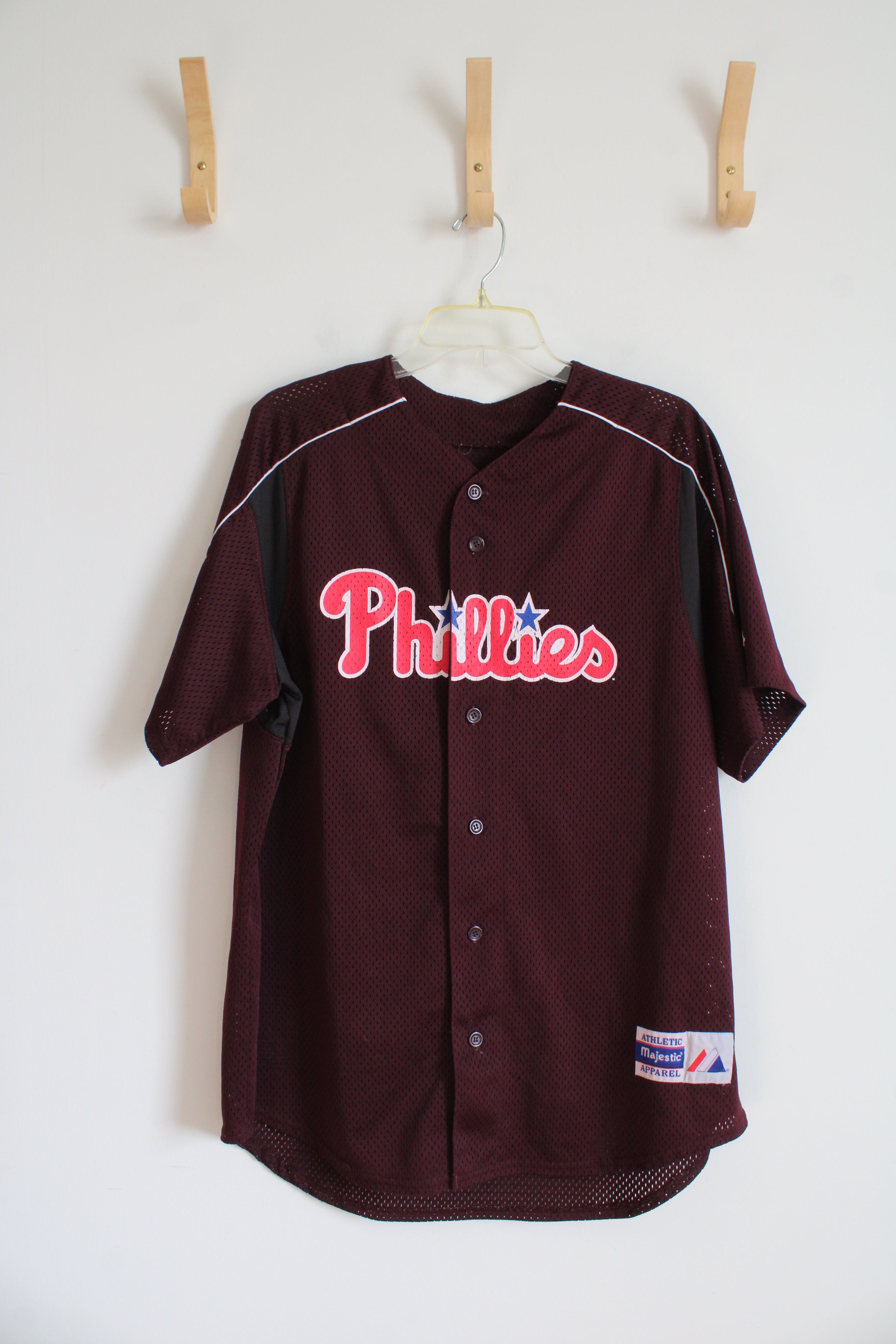 Majestic Maroon Mesh Phillies Jersey | L