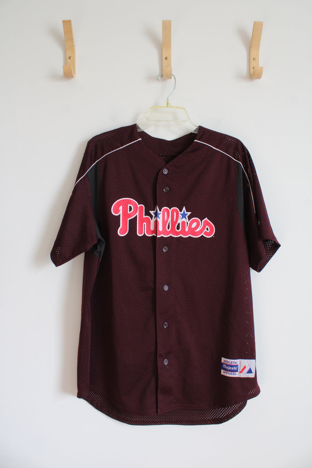 Majestic Maroon Mesh Phillies Jersey | L