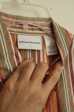 Alfred Dunner Orange Green and Yellow Striped Button Down Shirt | 14