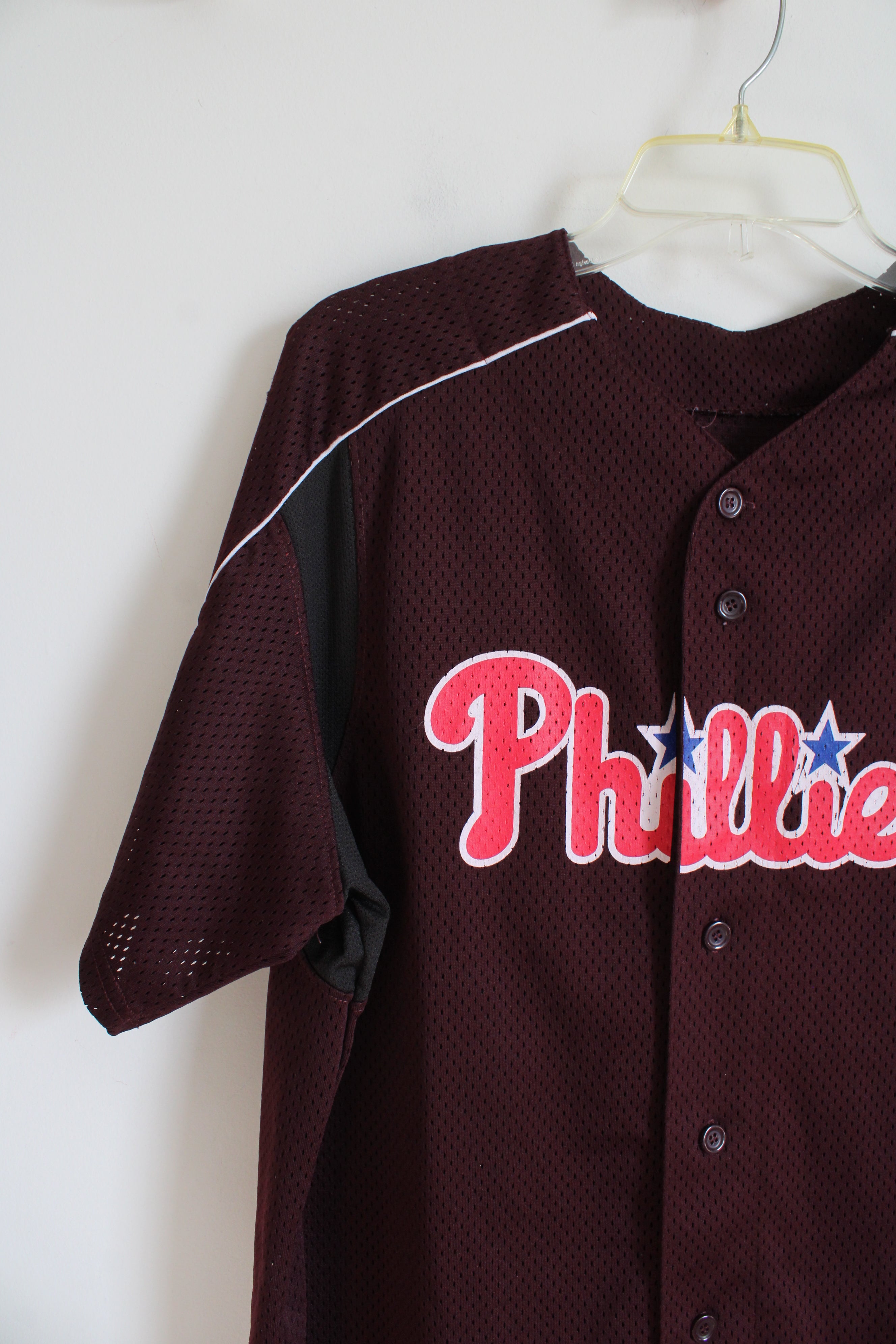 Majestic Maroon Mesh Phillies Jersey | L