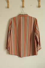 Alfred Dunner Orange Green and Yellow Striped Button Down Shirt | 14