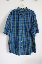 Chaps Blue Green Plaid Short Sleeved Button Down Shirt | 3XLT