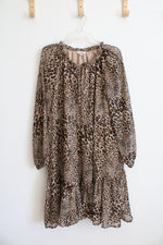 Studio A Brown & Black Leopard Print Tiered Midi Dress | L