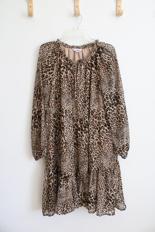 Studio A Brown & Black Leopard Print Tiered Midi Dress | L