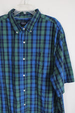 Chaps Blue Green Plaid Short Sleeved Button Down Shirt | 3XLT