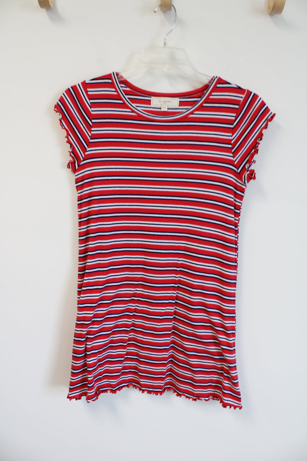 No Comment Red Blue White Striped Ribbed Tee Shirt Dress | L