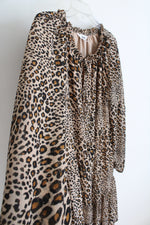 Studio A Brown & Black Leopard Print Tiered Midi Dress | L