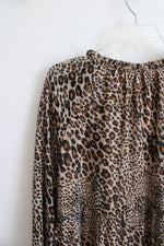 Studio A Brown & Black Leopard Print Tiered Midi Dress | L