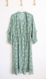 Orange Creek Green & White Floral Long Sleeved Maxi Dress | L