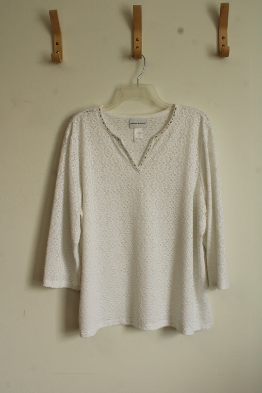 Alfred Donner White Lace Overlay with Rhinestone Gem Collar Top | XL
