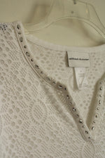 Alfred Donner White Lace Overlay with Rhinestone Gem Collar Top | XL