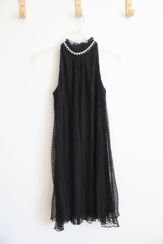 Vince Camuto Black Embellished Neckline Chiffon Trapeze Dress | 2
