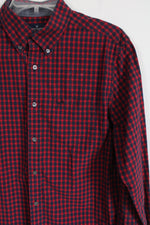 American Eagle Classic Fit Red Navy Blue Gingham Plaid Button Down Shirt | M