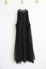 Vince Camuto Black Embellished Neckline Chiffon Trapeze Dress | 2