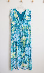 Carole Hochman Heavenly Soft Blue Yellow & White Patterned Knit Maxi Dress | 1X