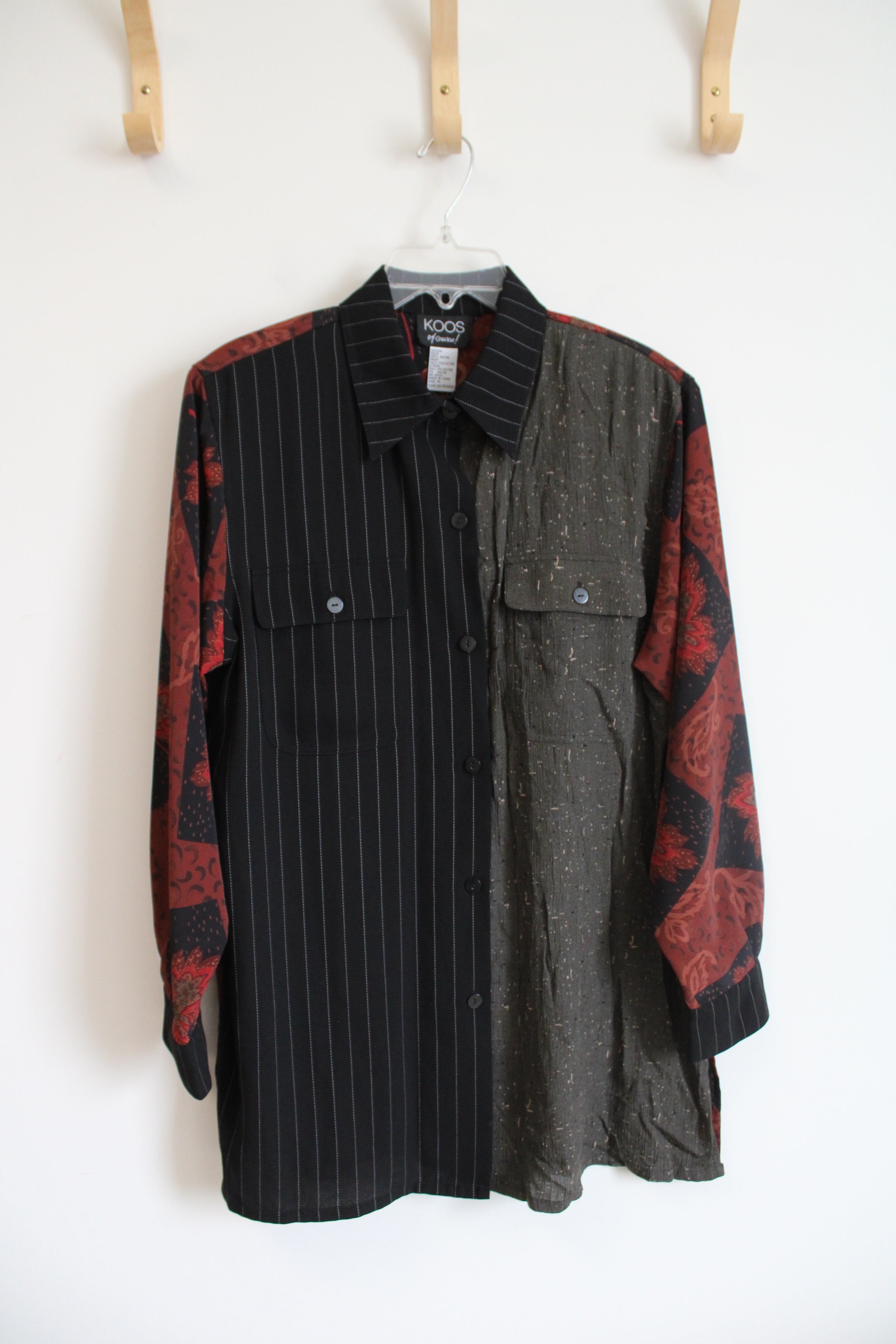 Koos Of Course! Orange Black & Green Patterned Button Down Top | M