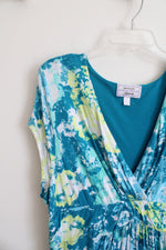 Carole Hochman Heavenly Soft Blue Yellow & White Patterned Knit Maxi Dress | 1X