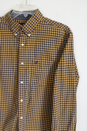 American Eagle Classic Fit Yellow Blue Gingham Button Down Shirt | L