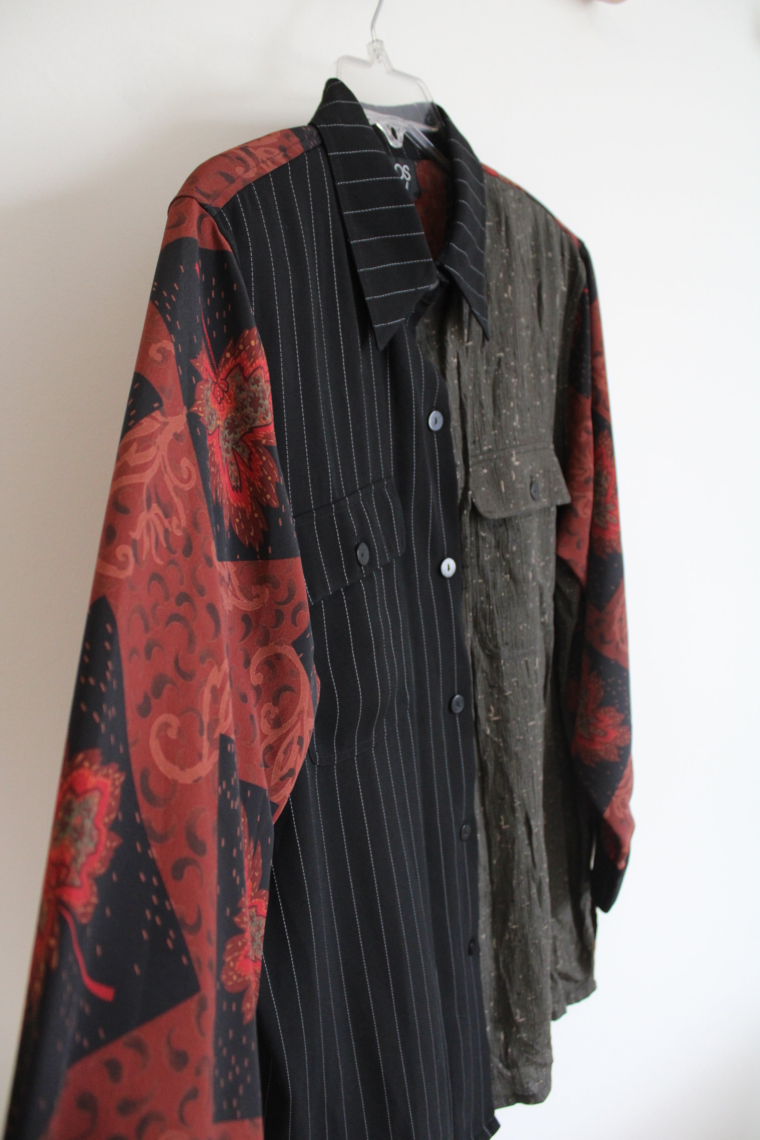 Koos Of Course! Orange Black & Green Patterned Button Down Top | M