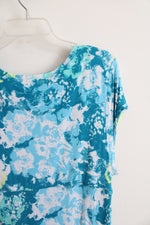 Carole Hochman Heavenly Soft Blue Yellow & White Patterned Knit Maxi Dress | 1X