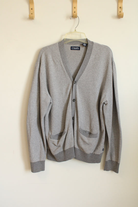 Chaps Gray Button Down V-neck Sweater with Pockets | XL