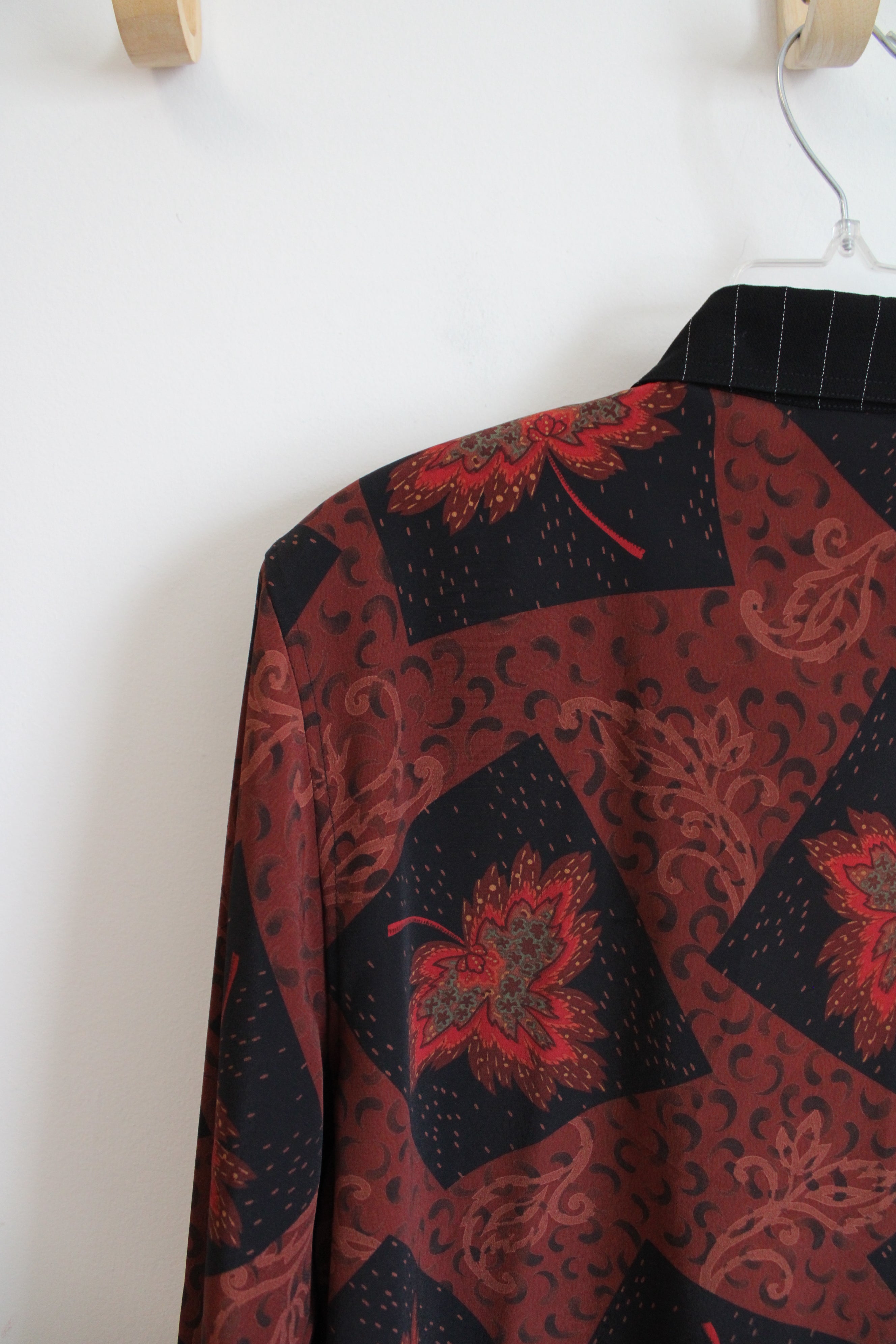 Koos Of Course! Orange Black & Green Patterned Button Down Top | M